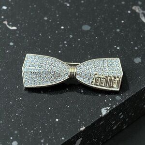 Miu Miu Silver Crystal Bow Brooch made with zipper pulls